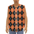 Orange And Black Argyle Print Sleeveless Baseball Jersey