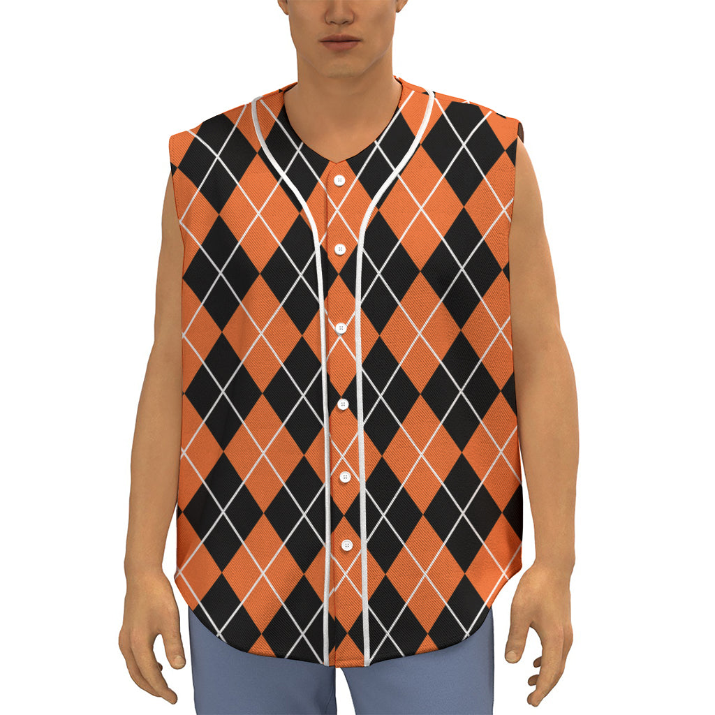 Orange And Black Argyle Print Sleeveless Baseball Jersey