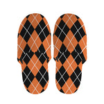 Orange And Black Argyle Print Slippers