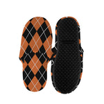 Orange And Black Argyle Print Slippers