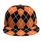 Orange And Black Argyle Print Snapback Cap