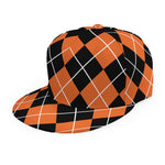Orange And Black Argyle Print Snapback Cap