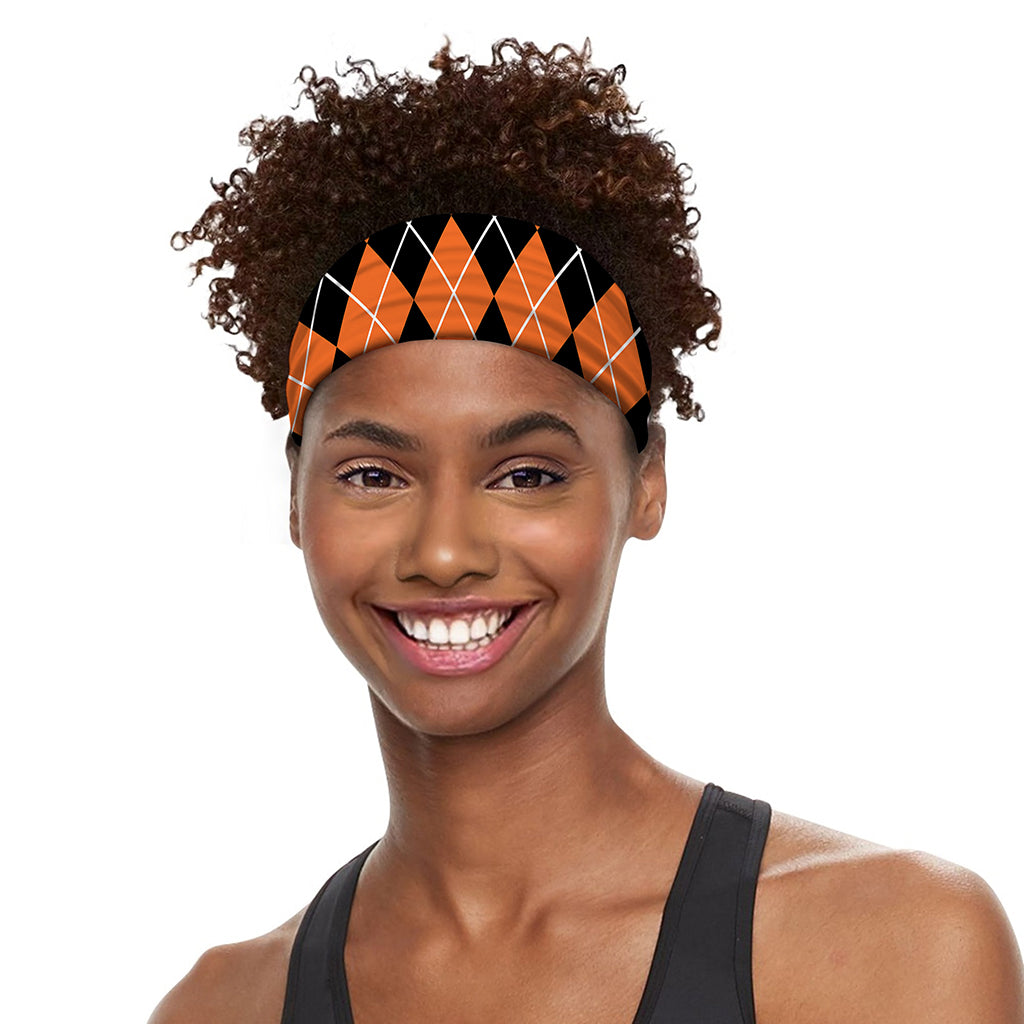 Orange And Black Argyle Print Sports Headband