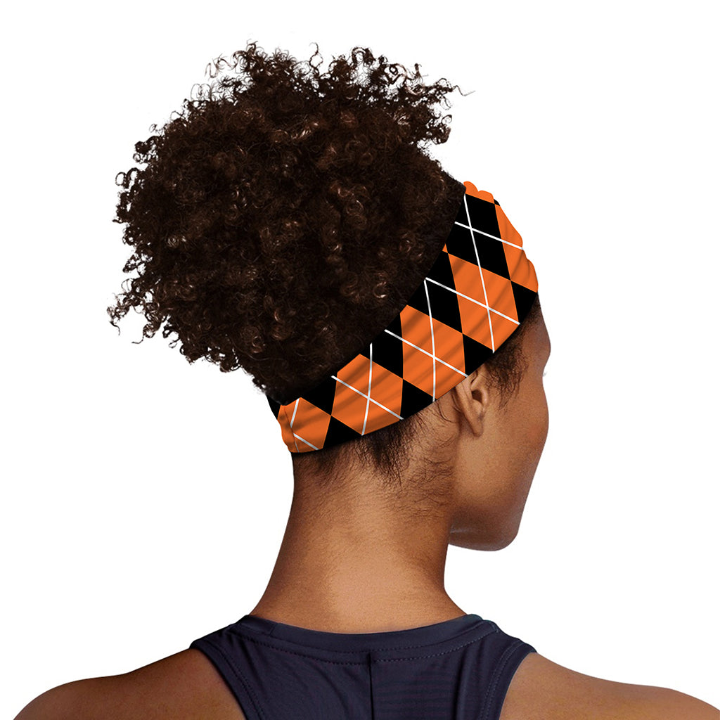 Orange And Black Argyle Print Sports Headband