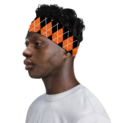 Orange And Black Argyle Print Sports Headband