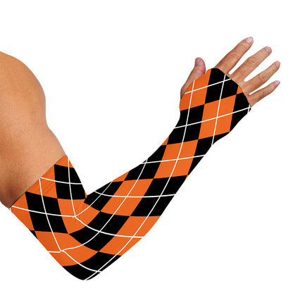Orange And Black Argyle Print Sun Protection Arm Sleeves