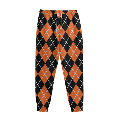 Orange And Black Argyle Print Sweatpants
