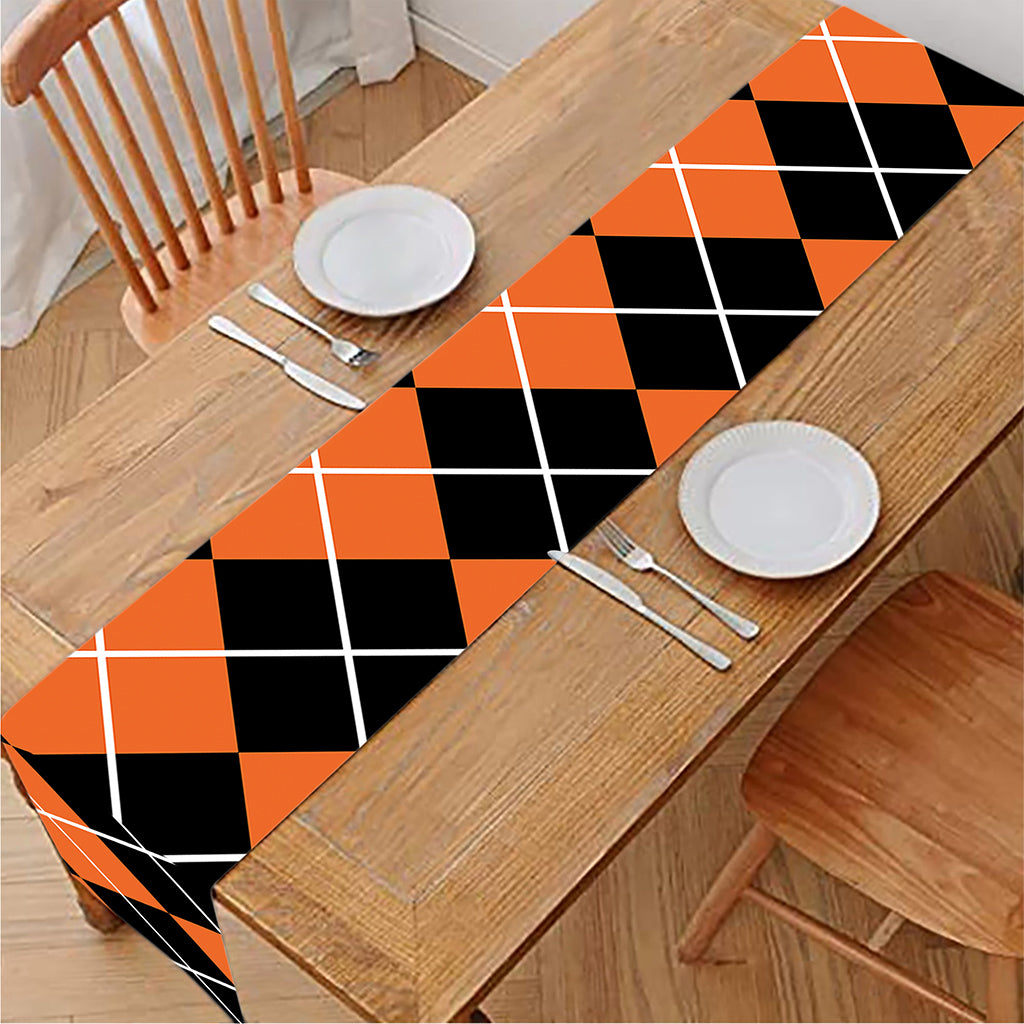 Orange And Black Argyle Print Table Runner