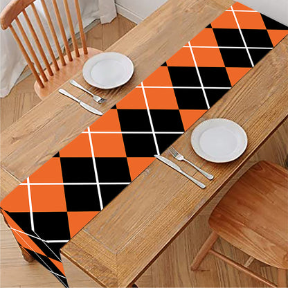 Orange And Black Argyle Print Table Runner