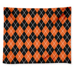 Orange And Black Argyle Print Tapestry