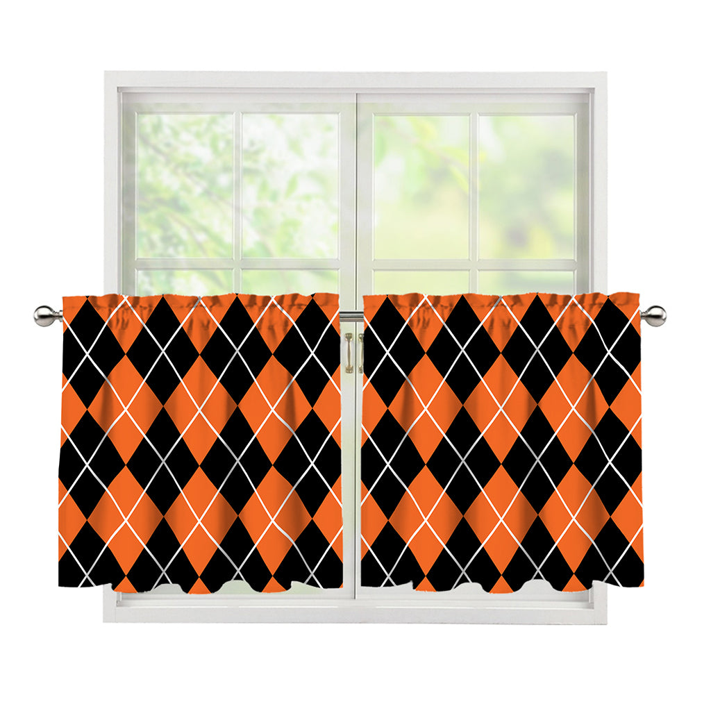 Orange And Black Argyle Print Tier Curtains