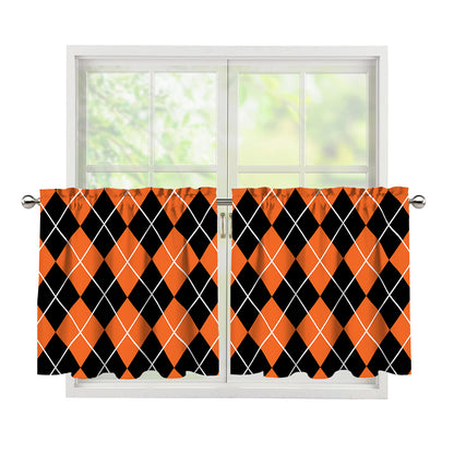 Orange And Black Argyle Print Tier Curtains