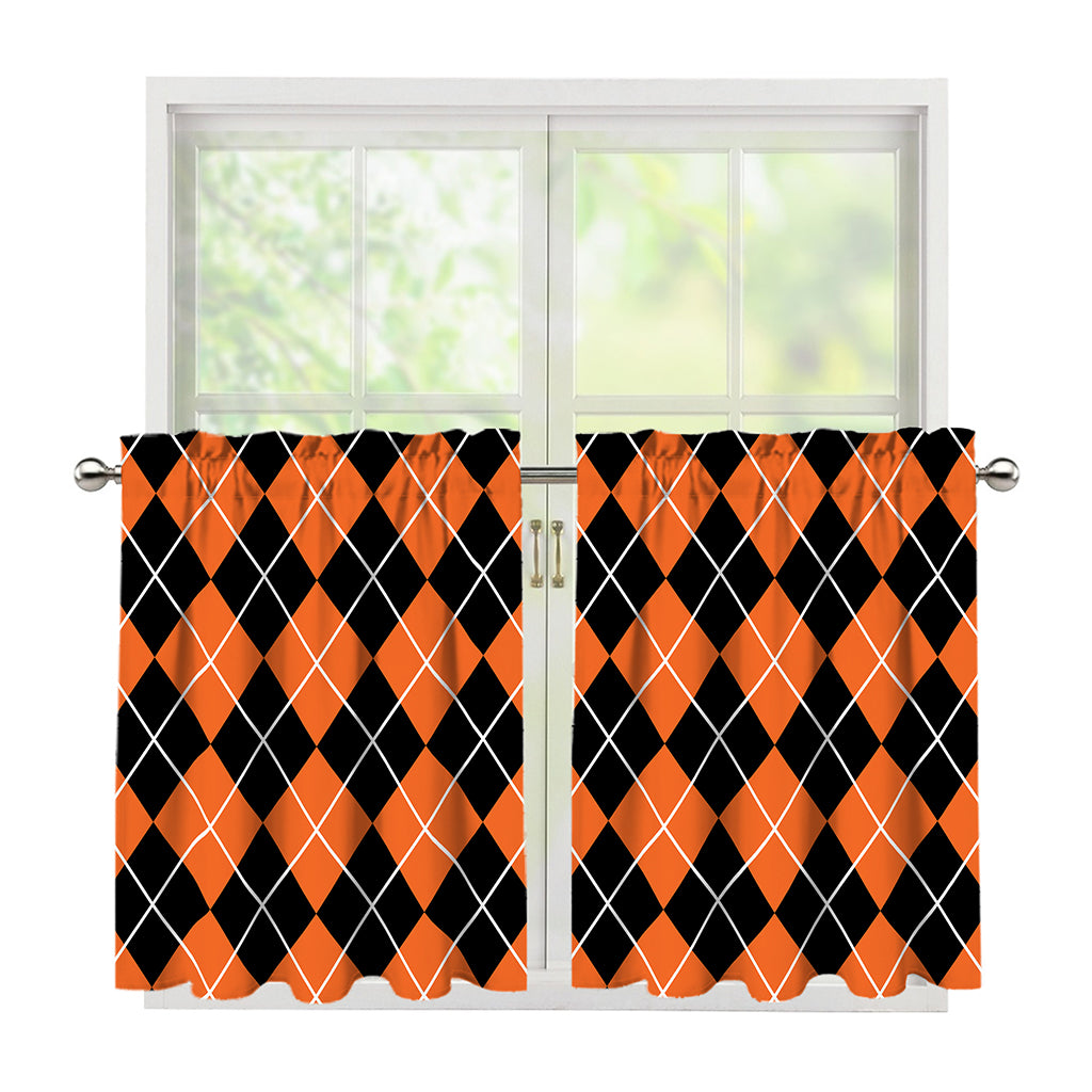 Orange And Black Argyle Print Tier Curtains
