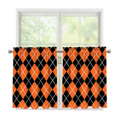 Orange And Black Argyle Print Tier Curtains