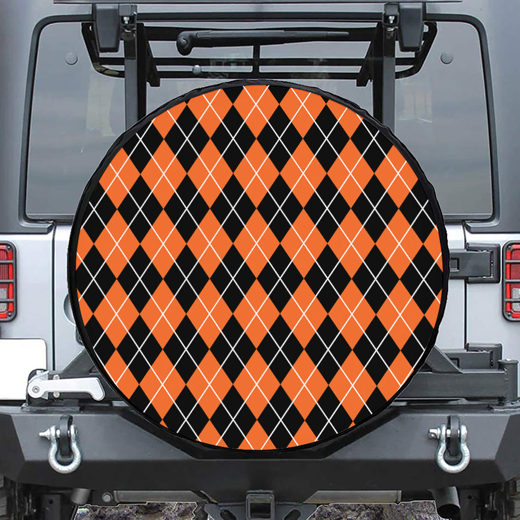 Orange And Black Argyle Print Tire Cover