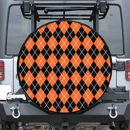 Orange And Black Argyle Print Tire Cover