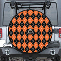 Orange And Black Argyle Print Tire Cover With Camera Hole