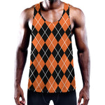 Orange And Black Argyle Print Training Tank Top