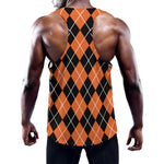Orange And Black Argyle Print Training Tank Top
