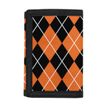 Orange And Black Argyle Print Trifold Wallet