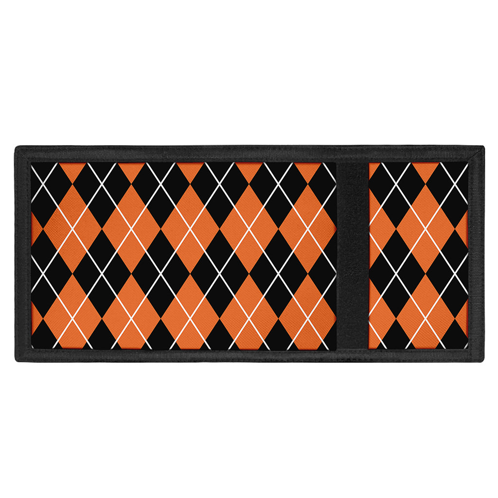 Orange And Black Argyle Print Trifold Wallet
