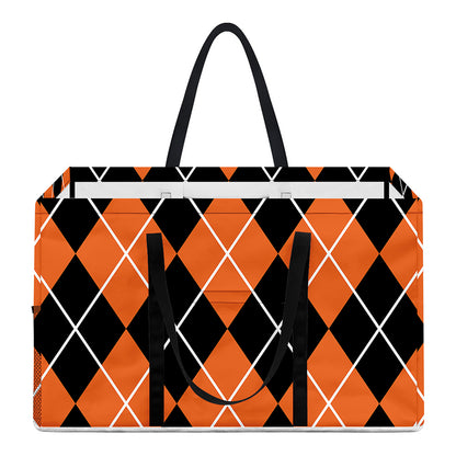 Orange And Black Argyle Print Utility Tote Bag