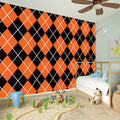 Orange And Black Argyle Print Wall Sticker