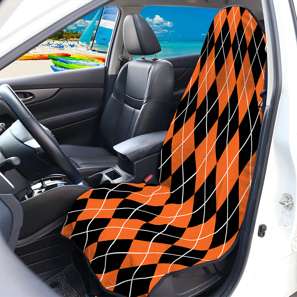 Orange And Black Argyle Print Waterproof Car Seat Cover