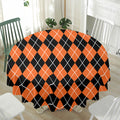 Orange And Black Argyle Print Waterproof Round Tablecloth