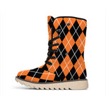 Orange And Black Argyle Print Winter Boots