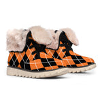 Orange And Black Argyle Print Winter Boots