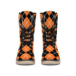 Orange And Black Argyle Print Winter Boots