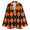Orange And Black Argyle Print Women's Blazer