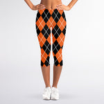 Orange And Black Argyle Print Women's Capri Leggings