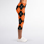 Orange And Black Argyle Print Women's Capri Leggings