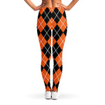Orange And Black Argyle Print Women's Leggings