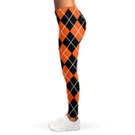 Orange And Black Argyle Print Women's Leggings