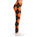 Orange And Black Argyle Print Women's Leggings