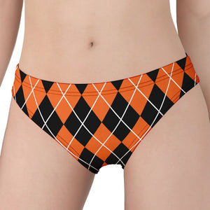 Orange And Black Argyle Print Women's Panties