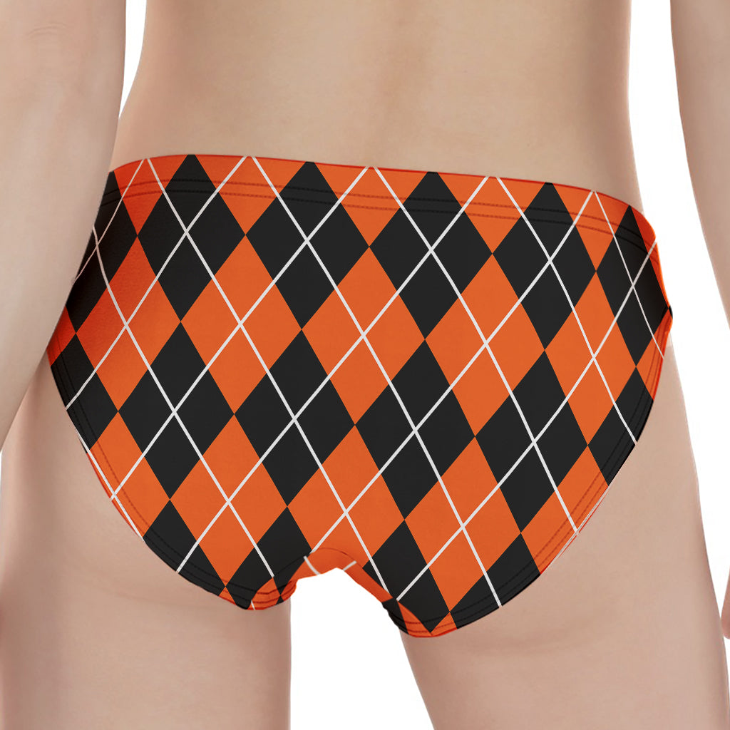 Orange And Black Argyle Print Women's Panties