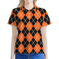 Orange And Black Argyle Print Women's Polo Shirt