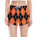 Orange And Black Argyle Print Women's Split Running Shorts