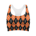 Orange And Black Argyle Print Women's Sports Bra