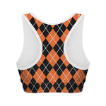 Orange And Black Argyle Print Women's Sports Bra