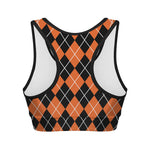 Orange And Black Argyle Print Women's Sports Bra