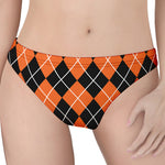 Orange And Black Argyle Print Women's Thong