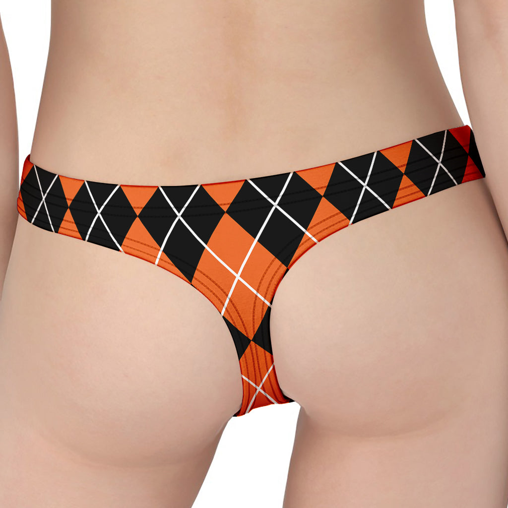 Orange And Black Argyle Print Women's Thong