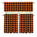 Orange And Black Buffalo Check Print 3 Piece Kitchen Curtains