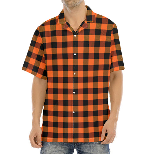 Orange And Black Buffalo Check Print Aloha Shirt