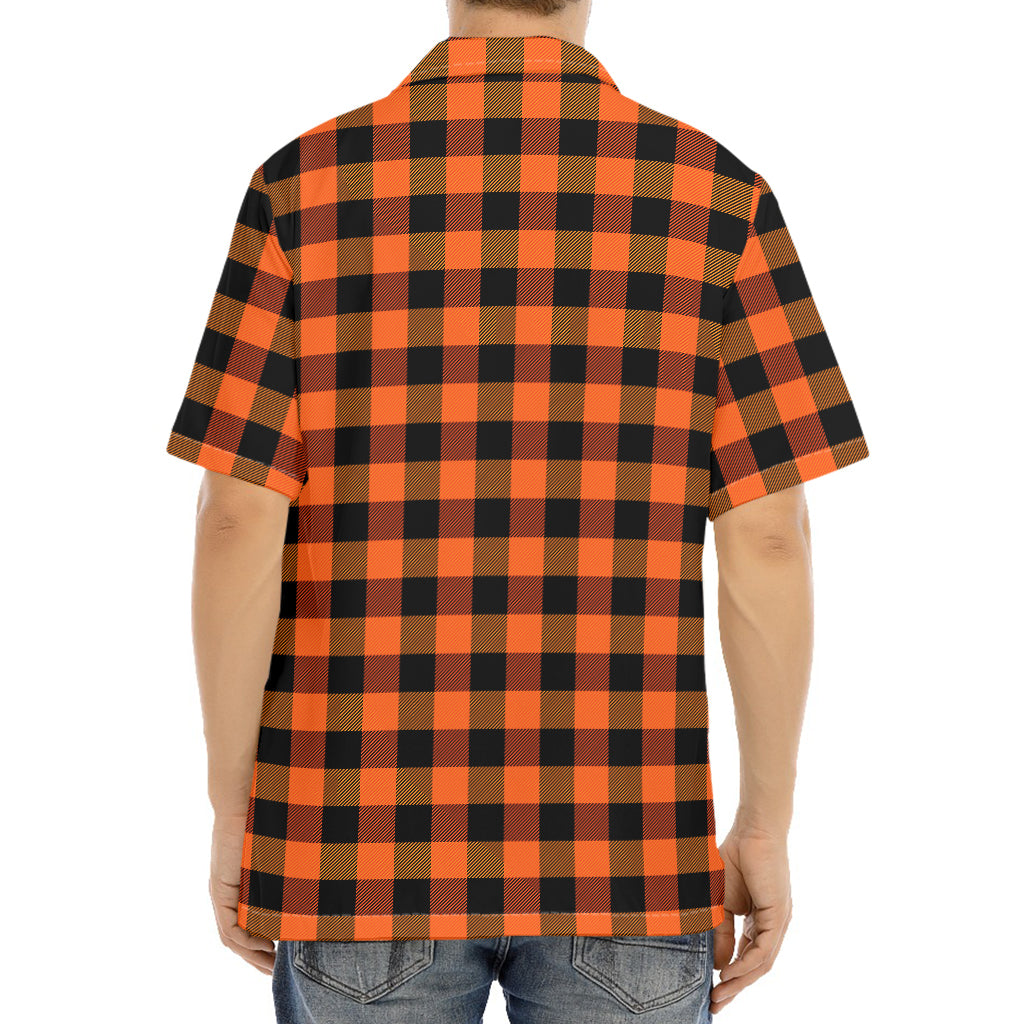 Orange And Black Buffalo Check Print Aloha Shirt